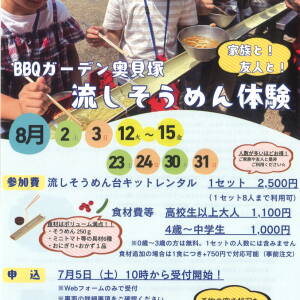 8月 流しそうめん体験(BBQガーデン奥貝塚)